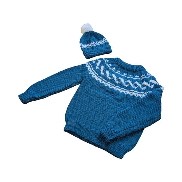 Kids Fair Isle Crewneck Pullover With Matching Toque - Acrylic - New - Picture 1 of 8